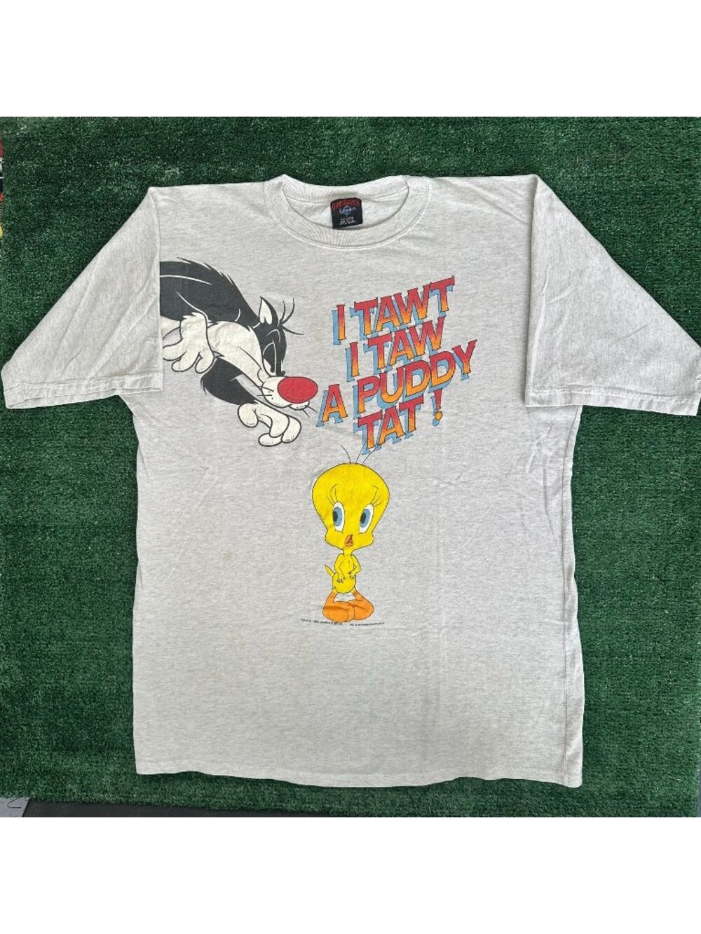 Vintage 90s Looney Tunes Sylvester Tweety T-Shirt Gray XL Single Stitch Kidcore